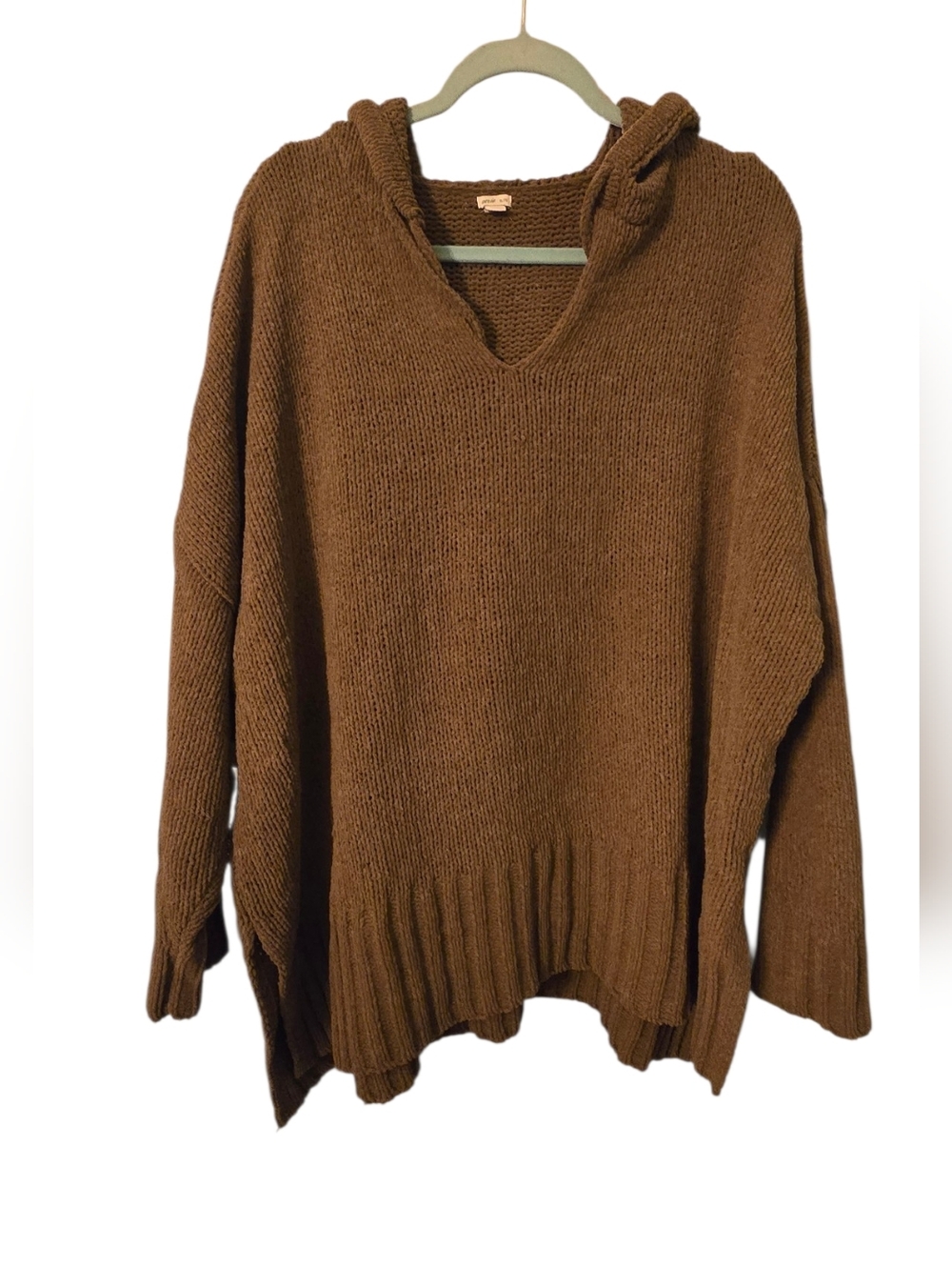 aerie Oversized V-Neck Hooded Sweater - Brown